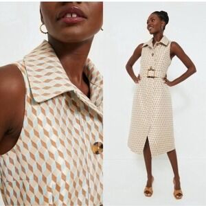 Tuckernuck Beige and Blue Geometric Midi Dress